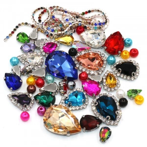 Set Cristale, Lant Strasuri si Perle, Multicolore, Baza Argintiu, (50 bucati/set) - Img 4