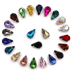 Sewing Crystals Glass Teardrop, 10/13MM, Silver Base (1 piece)
