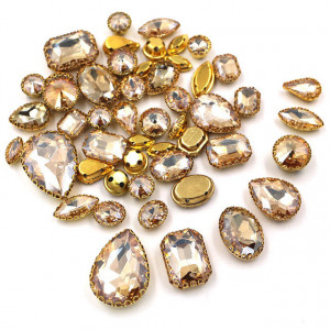 Sewing Crystals Set, Gold, Gold Base, (50 pieces/set)