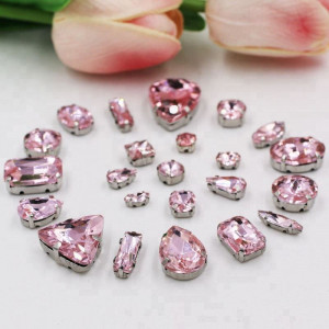 Sewing Crystals Set, Pink, Silver Base, (50 pieces/set) - Img 2