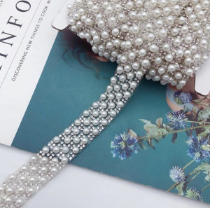 Thermo-Adhesive Tape with Pearl & Rhinestones, 2 cm  - Img 2