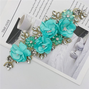 3D Flowers Crystals Applique, Mint Green