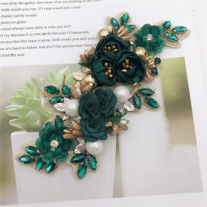Aplicatie Cristale Flori 3D si Perle, Verde Imperial