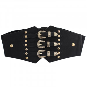 Corset Belt with Buckles, Black, Elastic - Img 2