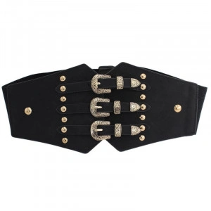 Corset Belt with Buckles, Black, Elastic - Img 2