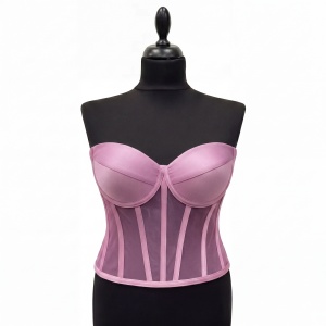 Corset Roz Cu Cupe, Material Satin