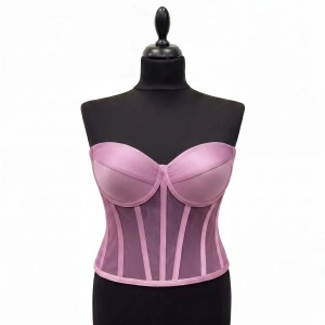 Corset Roz Cu Cupe, Material Satin