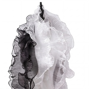 Dantela Plisata, Alb, Negru, Organza, 12 cm