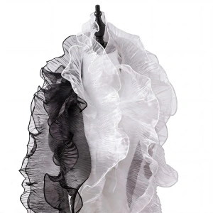 Dantela Plisata, Alb, Negru, Organza, 12 cm