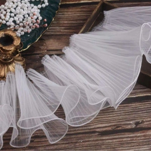Dantela Sifon, Volan, Alb, Negru, Plisat din Organza, 9 cm - Img 2