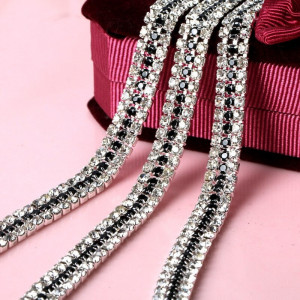 Decorative chain with black rhinestones, 8 mm - Img 2