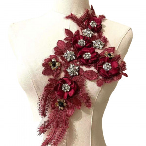 Embroidered Applique with Imperial Green Crystals