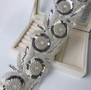 Embroidered Flower Lacing Tape with Beads - Img 3