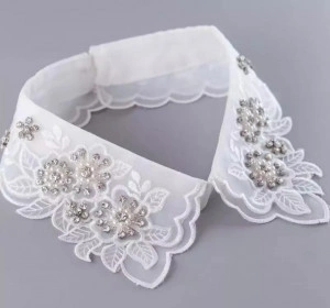 Embroidered White Collar with Crystals