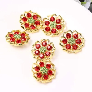 Flower buttons with stripes, Red, 21mm (5 pieces/set) - Img 2