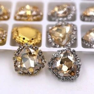 Glass sewing crystals, Gold, 20mm, ( 2 pieces/set)