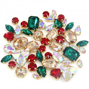 Glass Sewing Stones Set, Golden Base