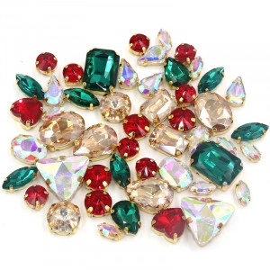 Glass Sewing Stones Set, Golden Base