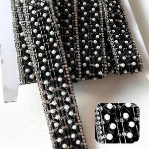 Heat-Sticking Tape Pearls and Strass, Black, 2.5 cm - Img 2