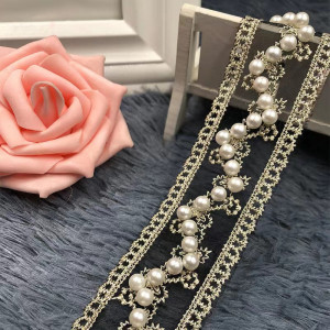 Lurex & Pearl Embroidered Lacing Tape - Img 3