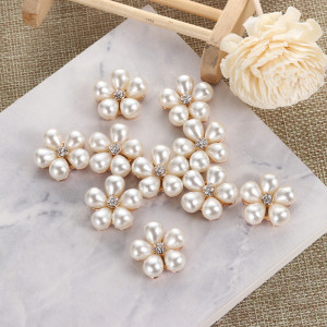 Pearl and Strass Flower and Pearl Flower Buttons, 22mm - Img 1