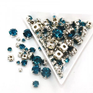 Pietre de cusut sticla cu suport metalic, Peacock Blue,100 bucati, Baza Argintiu - Img 2