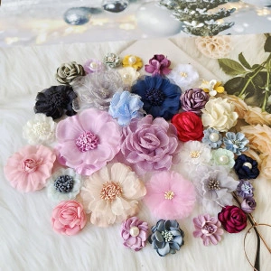Satin Flowers Set, Various Colours and Sizes (6 Pieces/Set) - Img 2