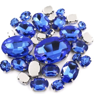 Set Cristale de Cusut Ovale, Albastru, Baza Argintiu, (20 bucati/set)