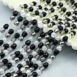 Sirag Margele Sticla, Mixt Negru-Alb-Gri, 6mm (aprox. 50 buc/sirag)