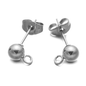 Stainless steel earrings with ball stopper, 5mm (1pc) - Img 3