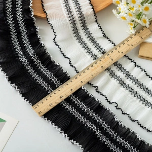 Traditional Pleated Lace, Black/White, 10cm - Img 3