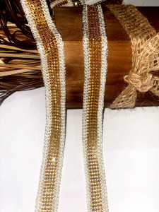 White Embroidered Lacing Tape with Metallic Chain