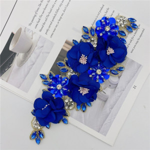 3D Flowers Crystals Applique, Imperial Blue