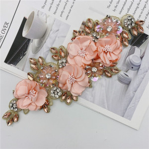 3D Flowers Crystals Applique & Pearl, Salmon