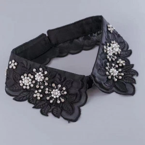 Black Embroidered Collar with Crystals