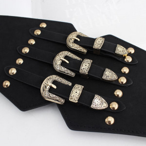 Corset Belt with Buckles, Black, Elastic - Img 3
