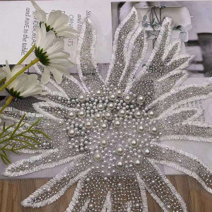 Embroidered appliqué, Pearls and Beads, 30 x 25 cm - Img 3
