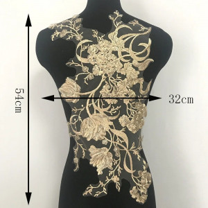 Embroidered appliqué with sequins, Beige, 54 x 32 cm - Img 4