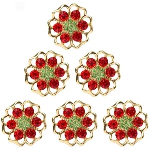 Flower buttons with stripes, Red, 21mm (5 pieces/set) - Img 1