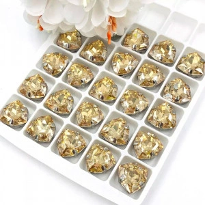 Glass Sewing Crystals, Yellow, 12MM, Silver Base (5 pieces/set) - Img 2