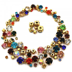 Glass Sewing Stones with Metallic Support, Mixt Colors