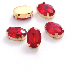 Glass Stitching Crystals Oval, 8MM, Gold Base - Img 2