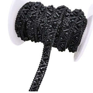 Heat-activated adhesive tape, pearls and beads, black, 1 cm