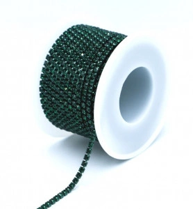 Lant decorativ cu strasuri, Emerald, 3mm - Img 2