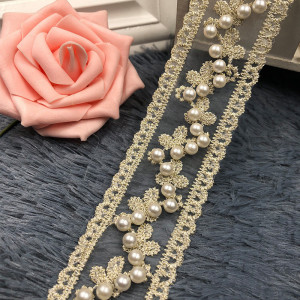 Lurex & Pearl Embroidered Lacing Tape - Img 2