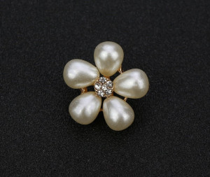 Pearl and Strass Flower and Pearl Flower Buttons, 22mm - Img 2