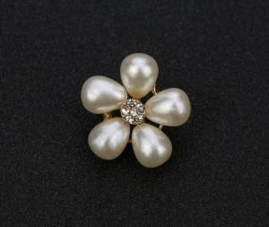 Pearl and Strass Flower and Pearl Flower Buttons, 22mm - Img 2