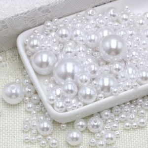 Pearls with Hole Set, White, Various Sizes