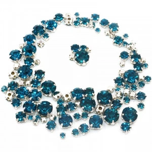 Pietre de cusut sticla cu suport metalic, Peacock Blue,100 bucati, Baza Argintiu