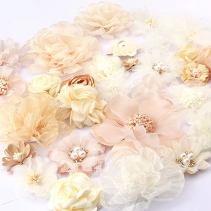 Satin Flowers Set, Cream (6 Pieces/Set) - Img 1